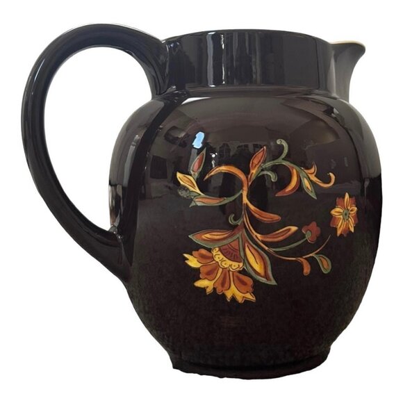 LAURIE GATES Pottery Beautiful Hand Painted Pitcher Milk Jug Floral Pitcher - Picture 2 of 5